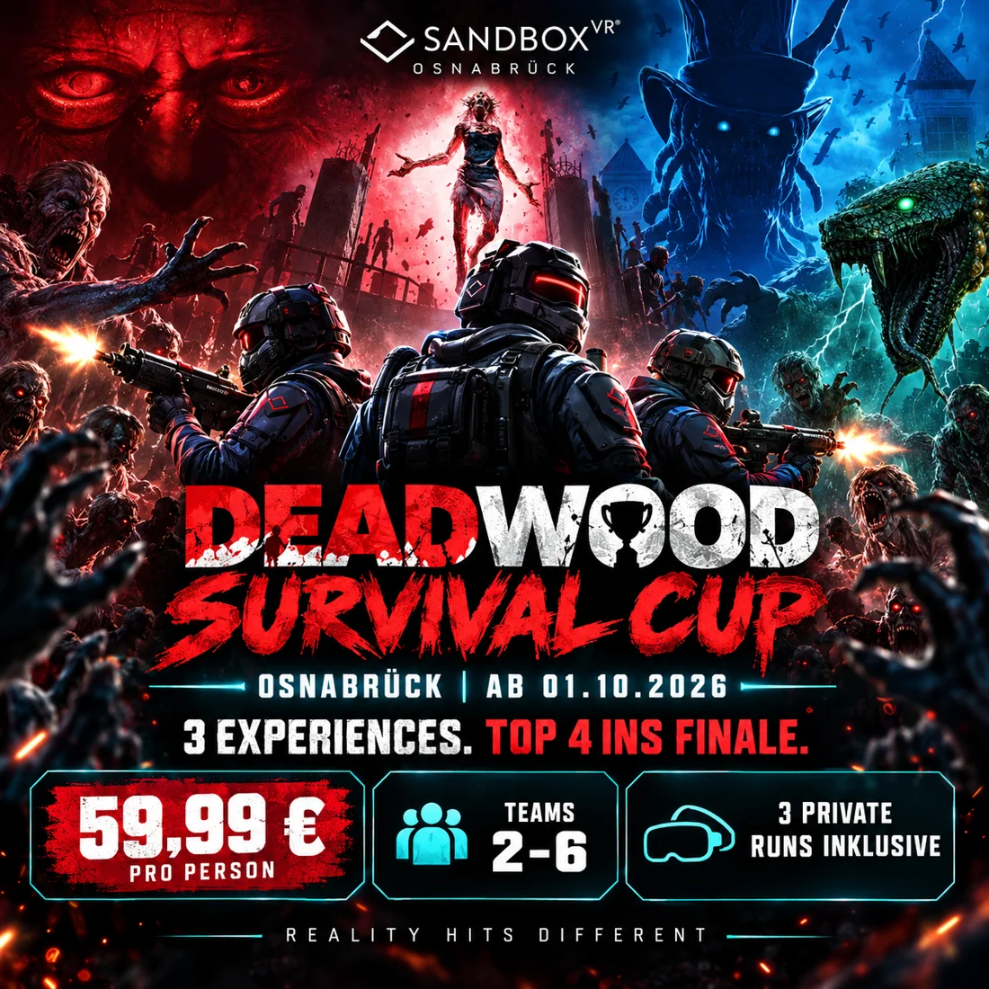 Deadwood Survival Cup 2026 bei Sandbox VR Osnabrück – die offizielle Cup-Grafik